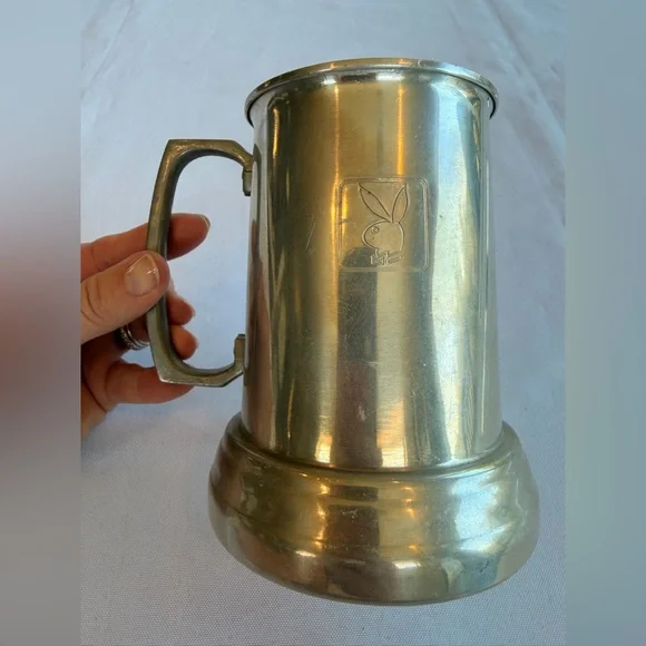Vintage 1970s Silver Playboy Mug Beer Stein Clear Bottom 16oz - Picture 2 of 7